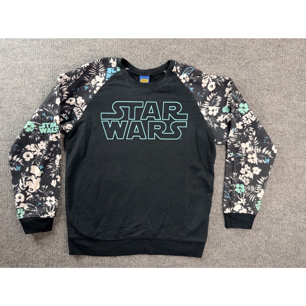 Star Wars Floral Stormtrooper Sweatshirt Mens Large Black Teal Crewneck Pullover
